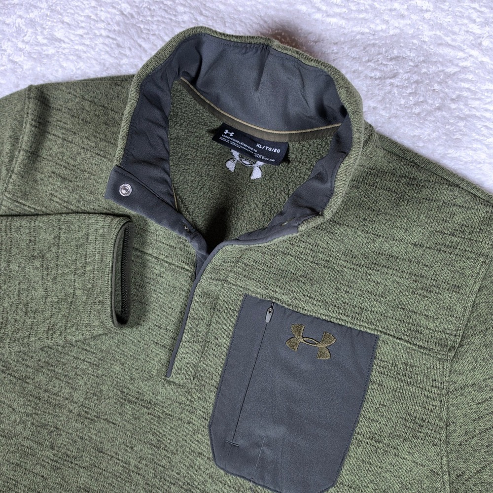 NEW Under Armour Specialist 2.0 Mens XL Green 1/4 Zip L/S Snap Fleece 1316276